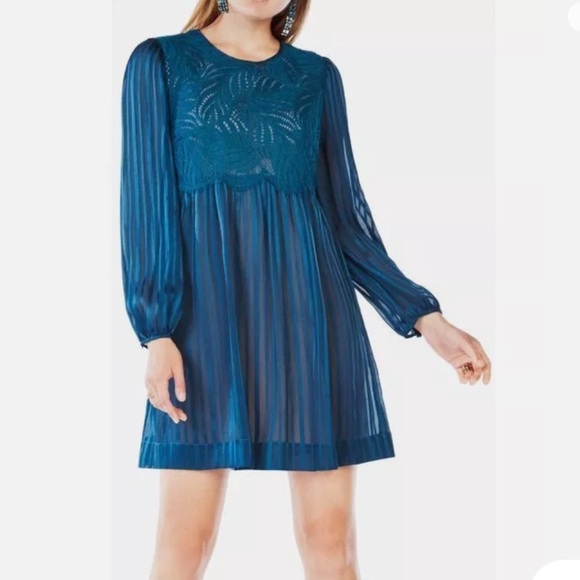 BCBGMAXAZRIA DARK TEAL ASTRID STRIPED SILK Lace Sz M DRESS LUB62J64/M910A NEW - Picture 2 of 8
